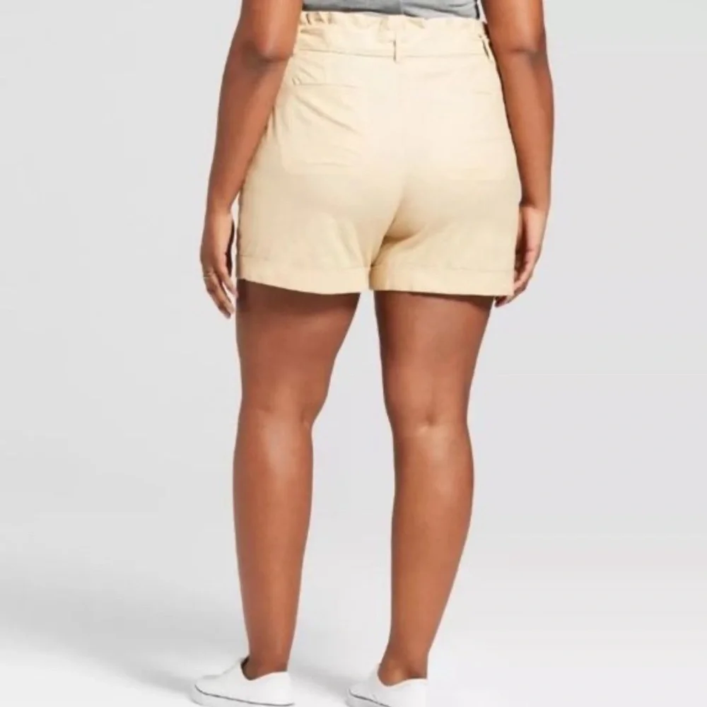 Ava + Viv Women Shorts Size 18 Khaki Cotton Linen Relax Fit High Waist Preppy